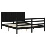 Bed frame with black solid wood headboard 160x200 cm by vidaXL, Beds and slatted bases - Ref: Foro24-3194520, Price: 172,99 €...