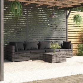 Gartensofa Set 5 Stück und Kissen synthetisches Rattan grau von vidaXL, Gartensets - Ref: Foro24-3101437, Preis: 395,40 €, Ra...