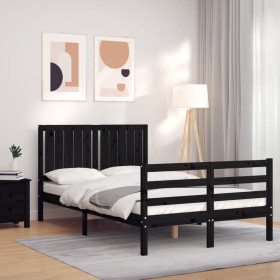 Double bed frame with black solid wood headboard by vidaXL, Beds and slatted bases - Ref: Foro24-3194740, Price: 147,99 €, Di...