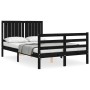 Double bed frame with black solid wood headboard by vidaXL, Beds and slatted bases - Ref: Foro24-3194740, Price: 147,28 €, Di...