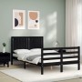 Double bed frame with black solid wood headboard by vidaXL, Beds and slatted bases - Ref: Foro24-3194740, Price: 147,28 €, Di...