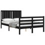 Double bed frame with black solid wood headboard by vidaXL, Beds and slatted bases - Ref: Foro24-3194740, Price: 147,28 €, Di...