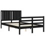 Double bed frame with black solid wood headboard by vidaXL, Beds and slatted bases - Ref: Foro24-3194740, Price: 147,28 €, Di...