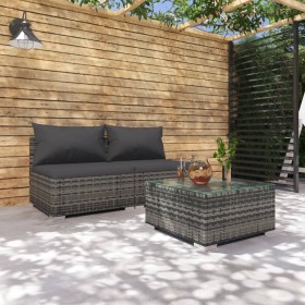 3-teiliges Gartenmöbel-Set und graue synthetische Rattankissen von vidaXL, Gartensets - Ref: Foro24-3101405, Preis: 226,48 €,...