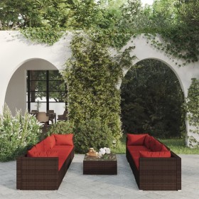 Garden furniture set 9 pieces with brown synthetic rattan cushions by vidaXL, Garden sets - Ref: Foro24-3101515, Price: 981,4...