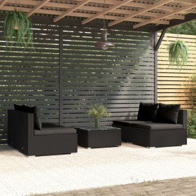 5-teiliges Gartensofa-Set und schwarze synthetische Rattankissen von vidaXL, Gartensets - Ref: Foro24-3101440, Preis: 551,36 ...