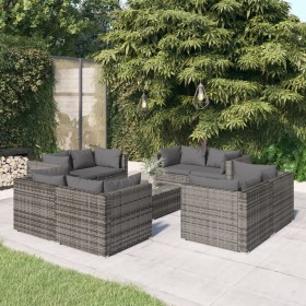 9-teiliges Gartenmöbel-Set und graue synthetische Rattankissen von vidaXL, Gartensets - Ref: Foro24-3101565, Preis: 918,09 €,...