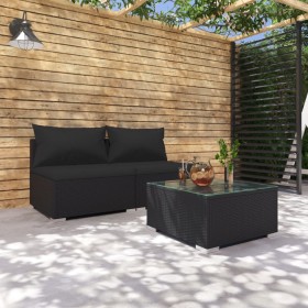 3-teiliges Gartenmöbel-Set und schwarze synthetische Rattankissen von vidaXL, Gartensets - Ref: Foro24-3101400, Preis: 218,99...