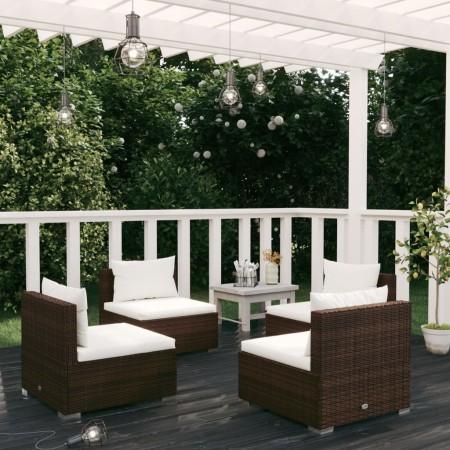 Set muebles de jardín 4 piezas y cojines ratán sintético marrón de vidaXL, Conjuntos de jardín - Ref: Foro24-3101530, Precio:...