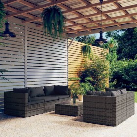 6-teiliges Gartensofa-Set und graue synthetische Rattankissen von vidaXL, Gartensets - Ref: Foro24-3101493, Preis: 482,94 €, ...