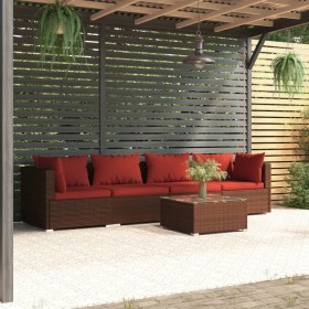 5-teiliges Gartensofa-Set und braune synthetische Rattankissen von vidaXL, Gartensets - Ref: Foro24-3101435, Preis: 360,99 €,...