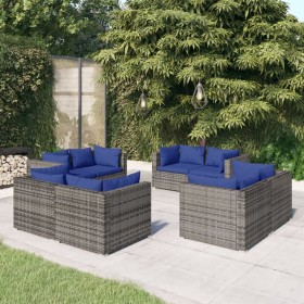 8-teiliges Gartensofa-Set und graue synthetische Rattankissen von vidaXL, Gartensets - Ref: Foro24-3101558, Preis: 696,55 €, ...