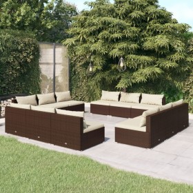 Set muebles de jardín y cojines 12 pzas ratán sintético marrón de vidaXL, Conjuntos de jardín - Ref: Foro24-3101570, Precio: ...