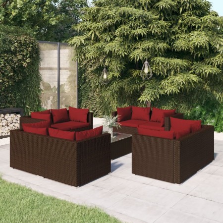 9-teiliges Gartenmöbel-Set und braune synthetische Rattankissen von vidaXL, Gartensets - Ref: Foro24-3101563, Preis: 652,99 €...