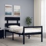 Bed frame with black solid wood headboard 100x200 cm by vidaXL, Beds and slatted bases - Ref: Foro24-3195345, Price: 101,43 €...