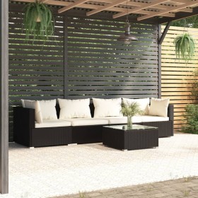 Set de sofás de jardín 5 piezas y cojines ratán sintético negro de vidaXL, Conjuntos de jardín - Ref: Foro24-3101431, Precio:...