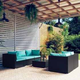 6-teiliges Gartensofa-Set und schwarze synthetische Rattankissen von vidaXL, Gartensets - Ref: Foro24-3101489, Preis: 557,99 ...