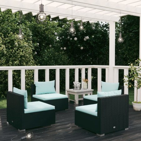 Gartenmöbel Set 4 Stück und Kissen Kunststoff Rattan schwarz von vidaXL, Gartensets - Ref: Foro24-3101529, Preis: 448,86 €, R...