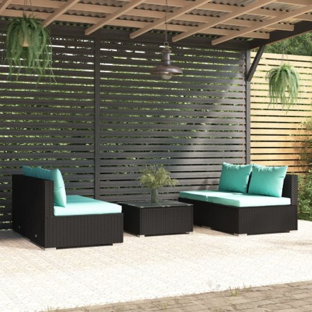 Set de sofás de jardín 5 piezas y cojines ratán sintético negro de vidaXL, Conjuntos de jardín - Ref: Foro24-3101441, Precio:...