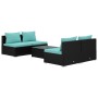 5-teiliges Gartensofa-Set und schwarze synthetische Rattankissen von vidaXL, Gartensets - Ref: Foro24-3101441, Preis: 513,90 ...