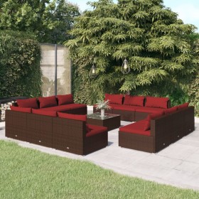 Set muebles de jardín 13 pzas y cojines ratán sintético marrón de vidaXL, Conjuntos de jardín - Ref: Foro24-3101579, Precio: ...