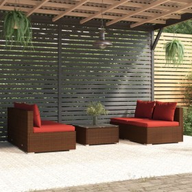 5-teiliges Gartensofa-Set und braune synthetische Rattankissen von vidaXL, Gartensets - Ref: Foro24-3101443, Preis: 499,99 €,...