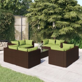 9-teiliges Gartenmöbel-Set und braune synthetische Rattankissen von vidaXL, Gartensets - Ref: Foro24-3101564, Preis: 880,41 €...