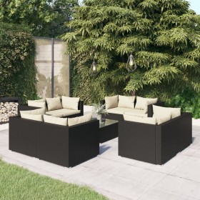 9-teiliges Gartenmöbel-Set und schwarze synthetische Rattankissen von vidaXL, Gartensets - Ref: Foro24-3101559, Preis: 720,65...