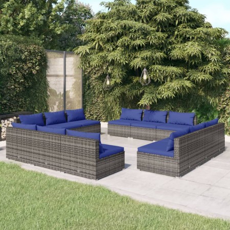 12-piece garden furniture set with gray synthetic rattan cushions by vidaXL, Garden sets - Ref: Foro24-3101574, Price: 874,73...