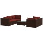 Set muebles de jardín 6 piezas y cojines ratán sintético marrón de vidaXL, Conjuntos de jardín - Ref: Foro24-3101491, Precio:...