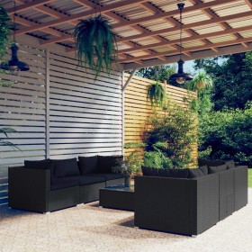 Set de muebles de jardín y cojines 7 pzas ratán sintético negro de vidaXL, Conjuntos de jardín - Ref: Foro24-3101496, Precio:...