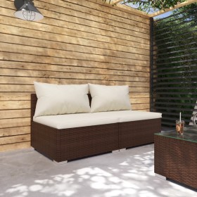 Gartenmöbel Set 2 Stück und Kissen Kunststoff Rattan braun von vidaXL, Gartensets - Ref: Foro24-3101394, Preis: 149,91 €, Rab...