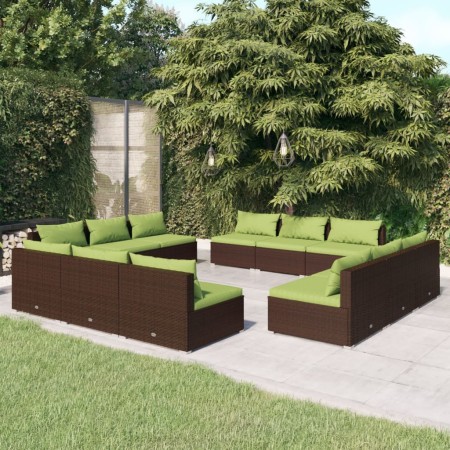 Set muebles de jardín 12 pzas y cojines ratán sintético marrón de vidaXL, Conjuntos de jardín - Ref: Foro24-3101572, Precio: ...