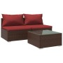 Set muebles de jardín 3 piezas y cojines ratán sintético marrón de vidaXL, Conjuntos de jardín - Ref: Foro24-3101403, Precio:...