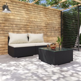 3-teiliges Gartenmöbel-Set und schwarze synthetische Rattankissen von vidaXL, Gartensets - Ref: Foro24-3101399, Preis: 245,55...