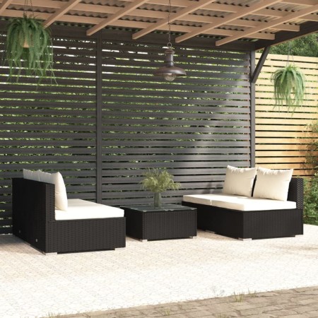 Set de sofás de jardín 5 piezas y cojines ratán sintético negro de vidaXL, Conjuntos de jardín - Ref: Foro24-3101439, Precio:...