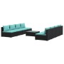 Set de muebles de jardín 9 pzas y cojines ratán sintético negro de vidaXL, Conjuntos de jardín - Ref: Foro24-3101473, Precio:...