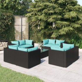 9-teiliges Gartenmöbel-Set und schwarze synthetische Rattankissen von vidaXL, Gartensets - Ref: Foro24-3101561, Preis: 693,99...