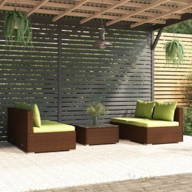 Garten Sofa Set 5 Stück und Kissen braun synthetischen Rattan von vidaXL, Gartensets - Ref: Foro24-3101444, Preis: 472,99 €, ...