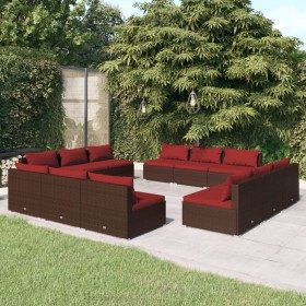 Set muebles de jardín y cojines 12 pzas ratán sintético marrón de vidaXL, Conjuntos de jardín - Ref: Foro24-3101571, Precio: ...