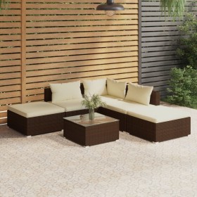 6-teiliges Gartenmöbel-Set und braune synthetische Rattankissen von vidaXL, Gartensets - Ref: Foro24-3101602, Preis: 414,99 €...