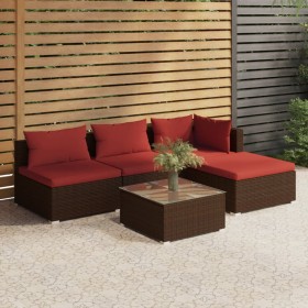 Set muebles de jardín 5 piezas y cojines ratán sintético marrón de vidaXL, Conjuntos de jardín - Ref: Foro24-3101619, Precio:...