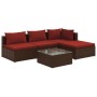 Set muebles de jardín 5 piezas y cojines ratán sintético marrón de vidaXL, Conjuntos de jardín - Ref: Foro24-3101619, Precio:...