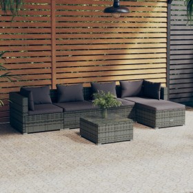 6-teiliges Gartenmöbel-Set und graue synthetische Rattankissen von vidaXL, Gartensets - Ref: Foro24-3101669, Preis: 456,99 €,...