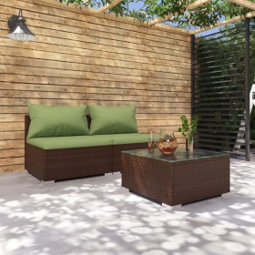 Set muebles de jardín 3 piezas y cojines ratán sintético marrón de vidaXL, Conjuntos de jardín - Ref: Foro24-3101404, Precio:...