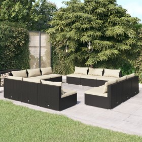 Gartensofa-Set 12-teilig mit schwarzen synthetischen Rattankissen von vidaXL, Gartensets - Ref: Foro24-3101567, Preis: 1,00 €...