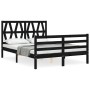 Double bed frame with black solid wood headboard by vidaXL, Beds and slatted bases - Ref: Foro24-3194350, Price: 141,99 €, Di...