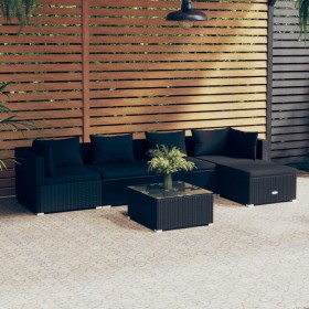 Gartenmöbel Set 6 Stück und Kissen Kunststoff Rattan schwarz von vidaXL, Gartensets - Ref: Foro24-3101664, Preis: 562,49 €, R...