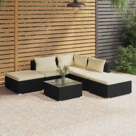 Set de muebles de jardín 6 pzas y cojines ratán sintético negro de vidaXL, Conjuntos de jardín - Ref: Foro24-3101599, Precio:...