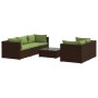 Set muebles de jardín 6 piezas y cojines ratán sintético marrón de vidaXL, Conjuntos de jardín - Ref: Foro24-3101492, Precio:...